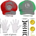 thumbnail image 2 of Gorros y gorras de Mario y Luigi para disfraces de cosplay - Bigotes, guantes y botones de Super Mario Bros., 2 of 5