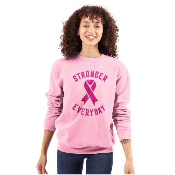 Breast Cancer Stronger Everyday Women Crewneck Sweatshirt Brisco Brands S