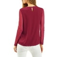 thumbnail image 3 of INSPIRAR CHIC Blusas Casuales de Cuello Redondo para Mujeres con Encaje Floral de Manga Larga en Chiffon Color Rojo Vino, 3 of 8