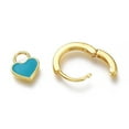 thumbnail image 4 of 5pairs Brass Enamel Huggie Hoop Earrings Long-Lasting Lead Free & Cadmium Free Heart golden Mixed color 19mm Pin: 1mm, 4 of 4