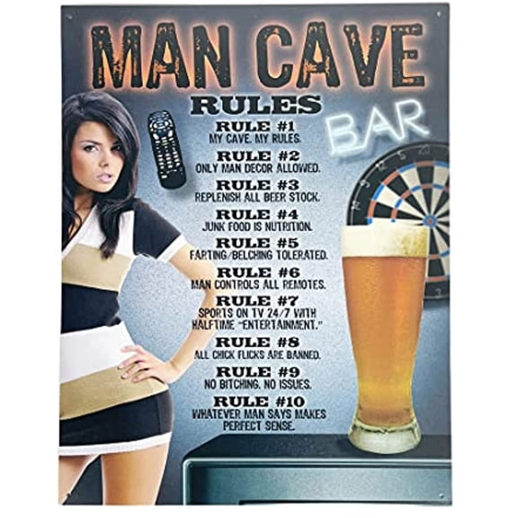 Urbalabs Man Cave Rules Beer Sign Metal Tin Bar Decor Signs Decoration 12 x 16 inch Metal Sign for Bedroom Garden Patio Wall Art 12x 16 Home Decor Made In USA