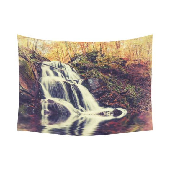 PHFZK Scenery Wall Art Home Decor, Vintage Autumn Landscape with Waterfall and Lake Tapestry Wall Hanging 80 X 60 Inches