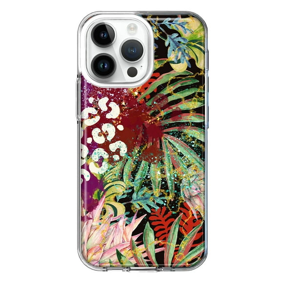 MUNDAZE Case for Apple iPhone 15 Pro Max Slim Hard Shell Soft TPU Hybrid Shockproof Heavy Duty Protective Phone Cover - Leopard Tropical Flowers Vacation Dreams Hibiscus Floral