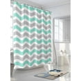 thumbnail image 3 of Geometric Striped Pattern Shower Curtain, Cyan Gray White Wave Pattern Bathroom Decor Curtains Set with Hooks, Waterproof Fabric Home Accessories， 72 X 72 Inch Long, 3 of 6