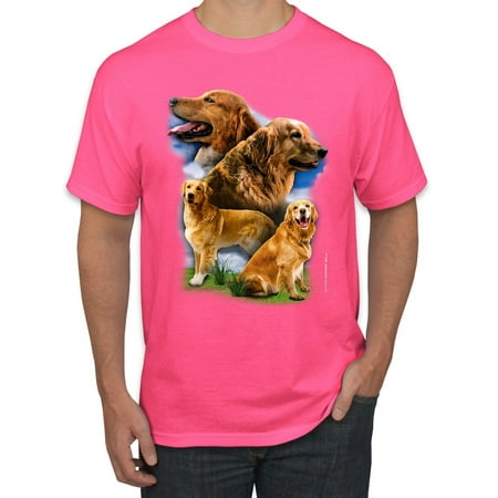 Wild Bobby, Golden Retriever Dog Portrait, Dog Lover, Men's Graphic Tees, Neon Pink, Large