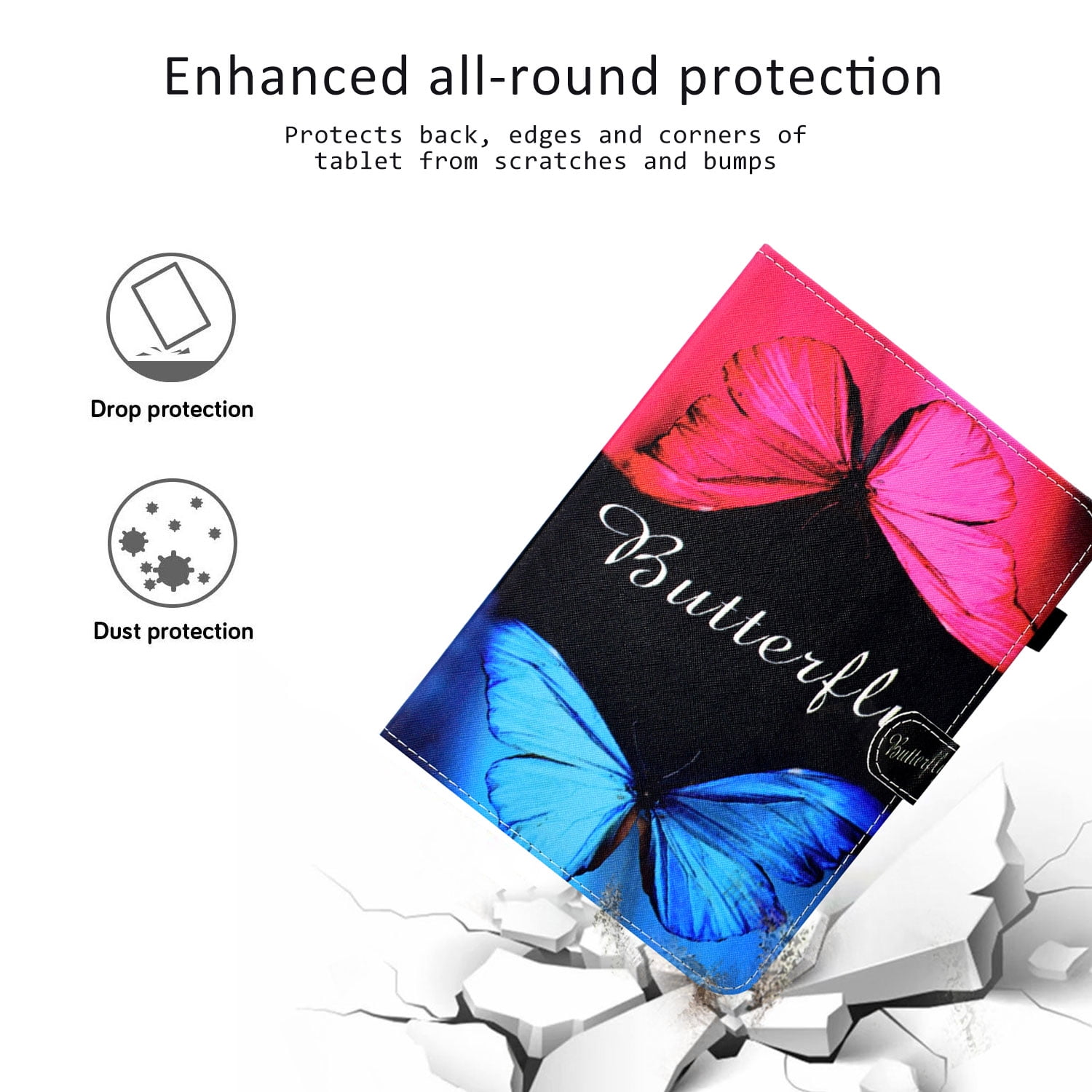 Allytech iPad 7th Generation Case with Pencil Holder, Slim Fit PU Leather Full Protective Folio Stand Smart Cover Auto Sleep Wake Drop Proof Case Cover for Apple iPad 10.2" 7th Gen 2019,Butterfly