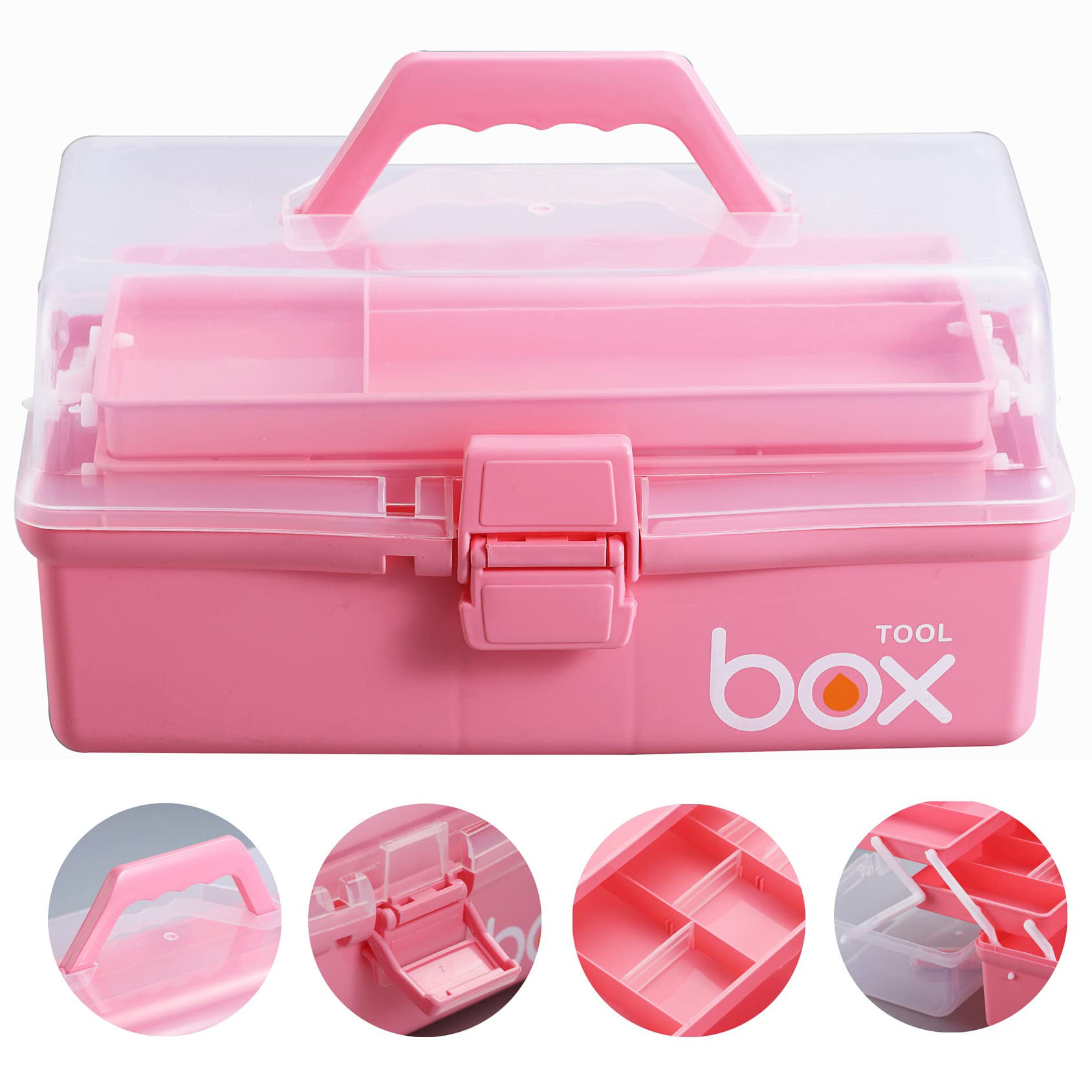  HengLiSam 12'' Three-Layer Clear Plastic Storage Case for Art  Craft and Cosmetic, Multipurpose Organizer and Portable Handled Storage Box  for Home, School, Office (Pink) : Arts, Crafts & Sewing