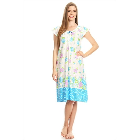 809 Womens Nightgown Sleepwear Cotton Pajamas - Woman Sleeveless Sleep Dress Nightshirt Blue M