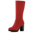 thumbnail image 1 of BLISSFUL STEP Bottes à Talon Bloc Bout Rond Mi-Mollet pour Femmes Rouge 8.5, 1 of 6