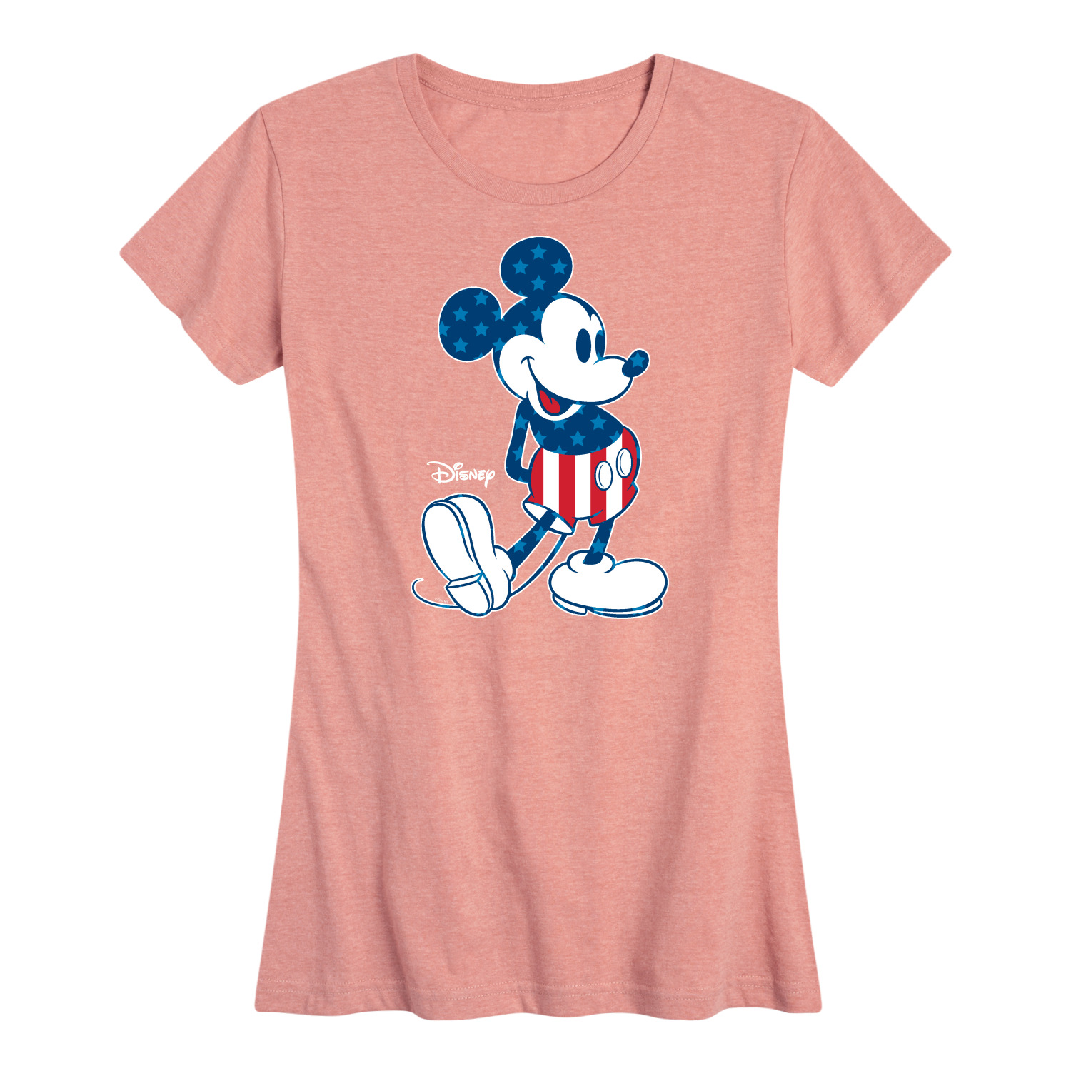 Disney Americana Mickey Flag Pattern Womens Short Sleeve Graphic T Shirt 