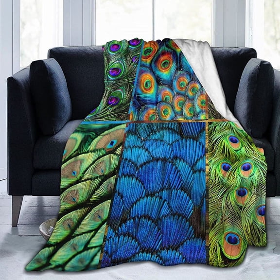 Peacock Throw Blanket Peacock Collage Art Luxury Cozy Plush Soft Blanket for Bed, Couch, Sofa, Dorm, Home Decor Prince Size 50"X40"