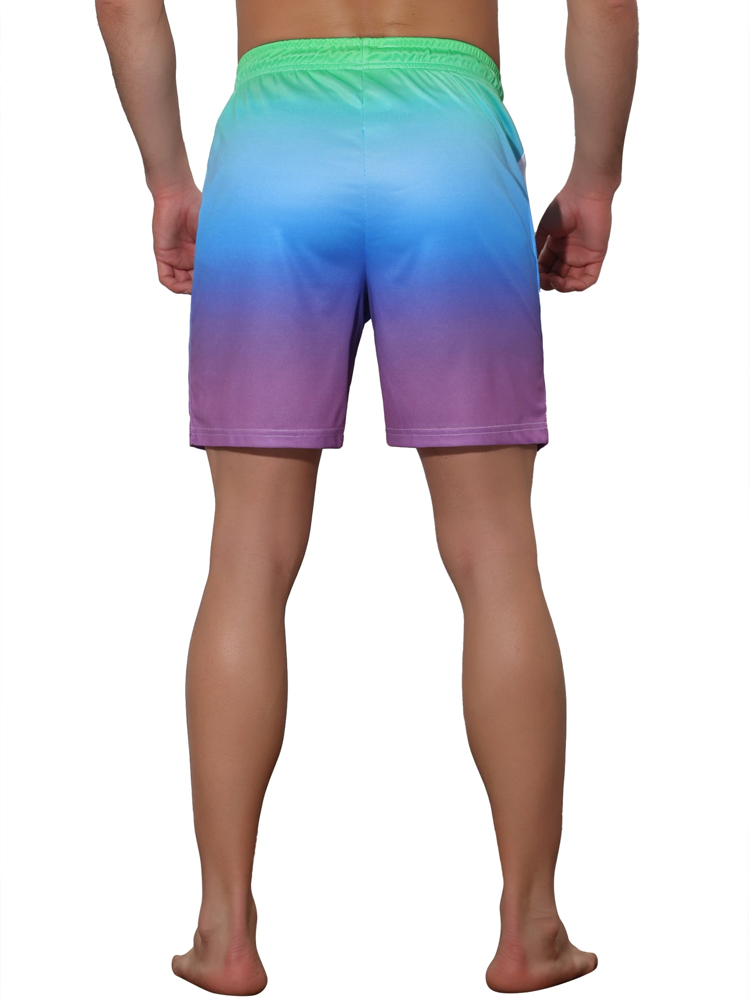 Unique Bargains Men's Contrast Color Summer Beach Colorful Swimwear Shorts 30 Green Blue