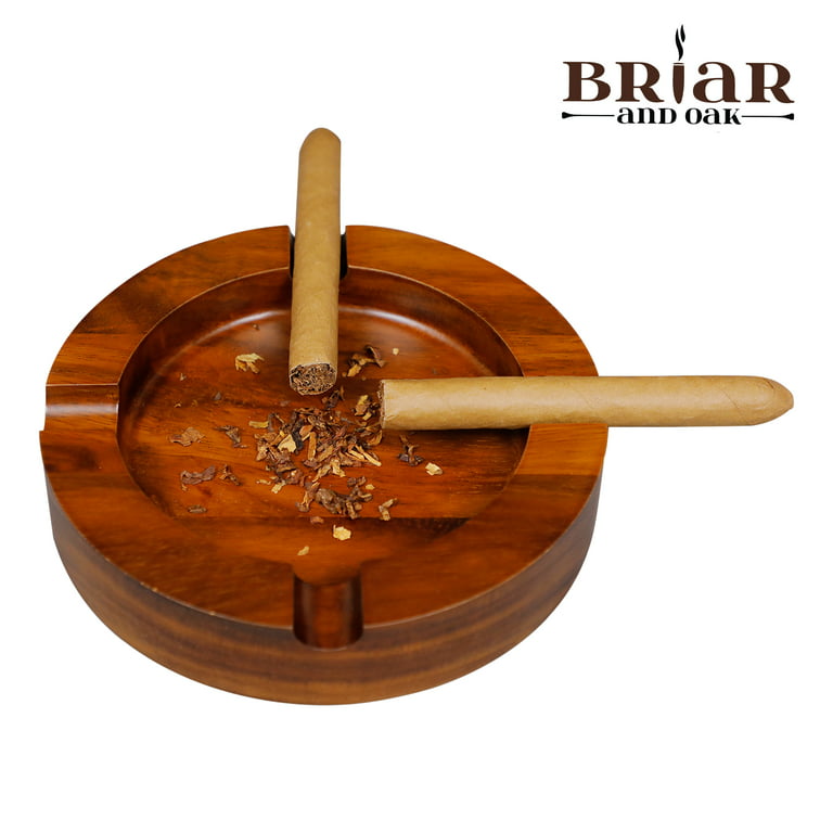 Briar & Oak Wood Cigar Ashtray - Large, Outdoor Cigar Ashtray Bowl for Patio, 4 Slot Indian Walnut, Men's, Size: 6.75 x 1.4 (Outer Dimensions) 4.8 x .