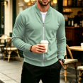 thumbnail image 3 of Men's Jacquard Waffle Plaid Cloth Bright Metal Zipper Lightweight Jacket Waffle Knit Full Zip Stand Collar Cardigan Top Sweatshirt, 3 of 5