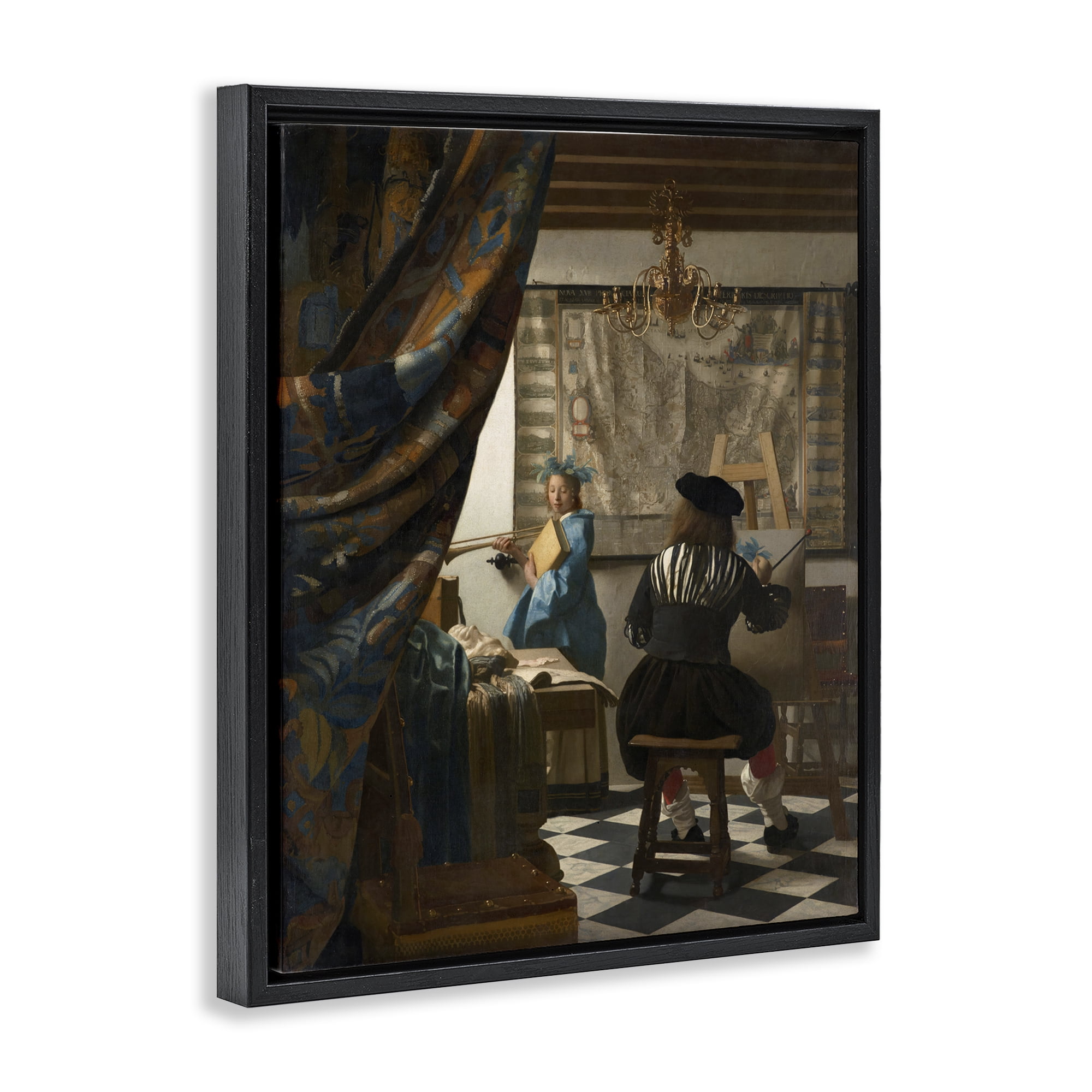 Stupell Industries Classical Vermeer Painting People Painting Black Floater Framed Canvas Art Print Wall Art, 17 x 21