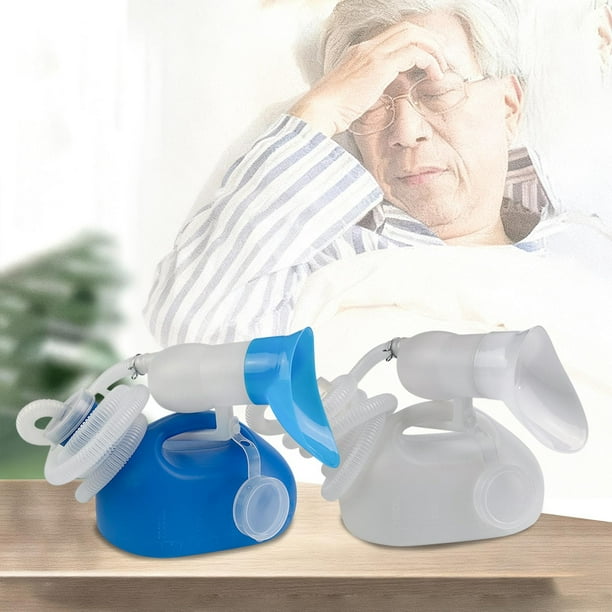 Orinal nocturno unisex de 2 litros de capacidad con manguera y control de olores para pacientes encamados, a prueba de fugas, 1 unidad, 26 x 16,5 cm, azul Rkxzt