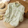 thumbnail image 4 of Lovskoo Cotton Linen Shirts for Women Button Down 3/4 Sleeve Collared Summer Tops Shirt Slimming Tops Green, 4 of 7