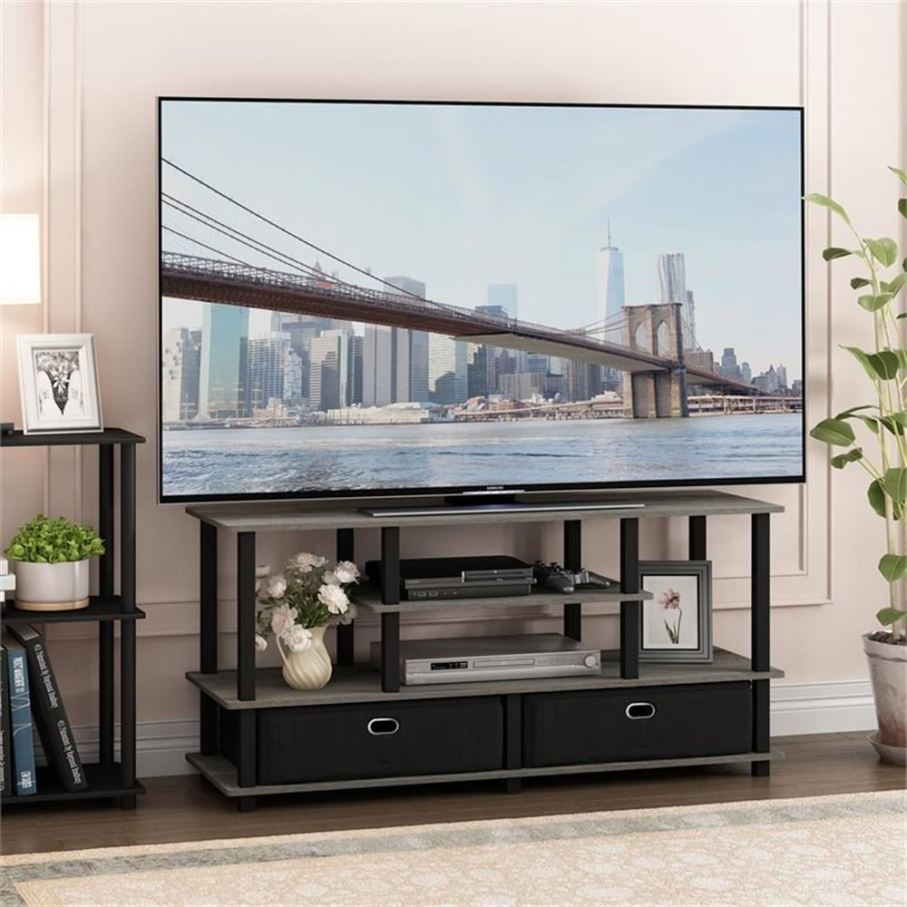 Furinno JAYA Large TV Stand for up to 55-Inch TV with Storage Bin, French Oak Grey/Black