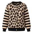 thumbnail image 4 of Women's Striped Leopard Print Button Down Long Sleeve Knitted Cardigan Sweaters (Black M), 4 of 5