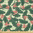 thumbnail image 2 of Ambesonne Tropic Fabric by the Yard Microfiber, Summer Banana Leaves Pattern, 10 Yards, Cream Jade Green and Coral, 2 of 2
