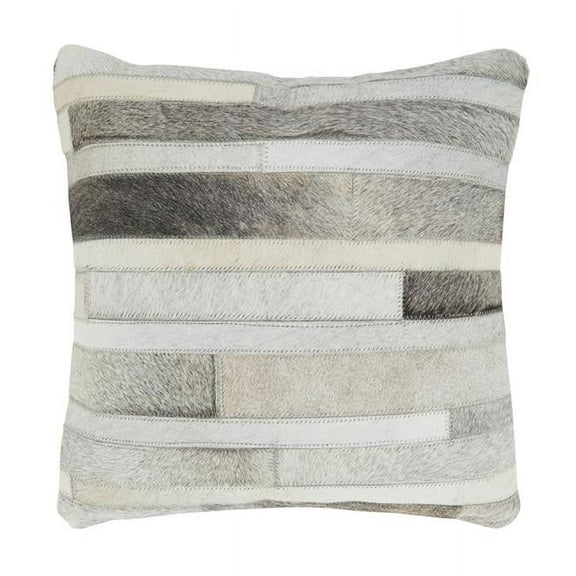 18 in. Leather Hide Square Throw Pillow with Down Filling, Gray