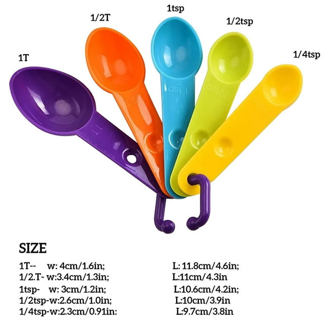 5Pcs Measuring Cups Set Plastic Kitchen Flour Milk Oil Flour Baking Spoons; Baking Coffee Spoons with Scale Random Color, S