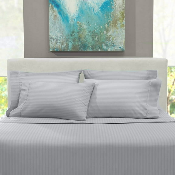 The Great American Store Queen Size Bed Sheet Set - Stripe Silver Grey Hotel Luxury Bed Sheets - Extra Soft - Deep Pockets - Easy Fit - Breathable & Cooling Sheets