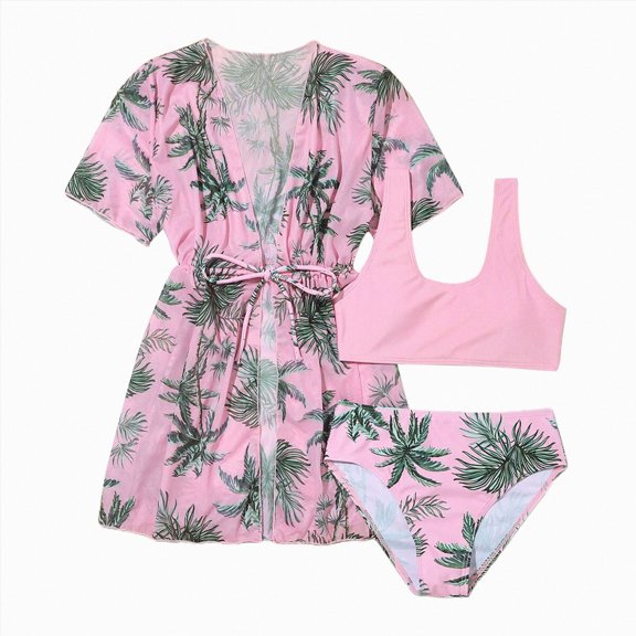 Ymyiu Tankini Girls Girls Tankini Sets Rash Guard Bathing Set 3 Piece Bikini Swimsuit with Cover Up Beach Skirt Swimwear Size 11-12 Years (Pink,11-12 Years)