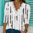 thumbnail image 2 of hxobax Fall T Shirts for Women Sexy Lace V Neck Tunic Tops Casual Blouses Floral T-Shirt Basic Tees, 2 of 5