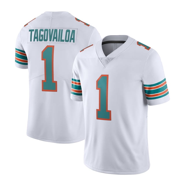 Maillot Miami Dolphins 1 Tagovailoa Blanc Rétro Édition Nouveau Nom de Joueur Classique Collection Commémorative Étoile Brodée Jersey-M