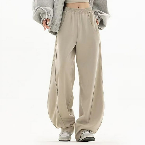 Pantalones deportivos de albaricoque para mujer, pantalones deportivos rectos y sueltos de otoño, pantalones de pierna ancha de marca de moda hip hop, pantalones de baile