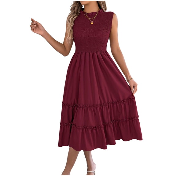 Women's 2026 Casual Loose Plain Maxi Sundress Smocked Elastic Waist Tank Dress Sleeveless Summer Beach Tiered Long Dresses