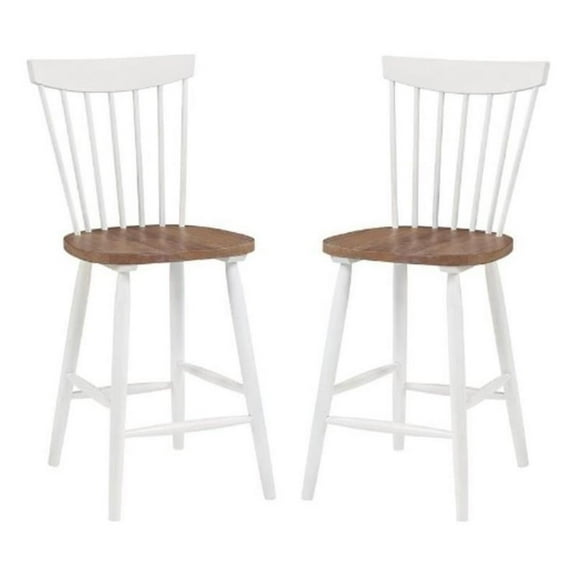 Home Square Counter Wood Stool in Toffee Finished and Cream Base - Set of 2