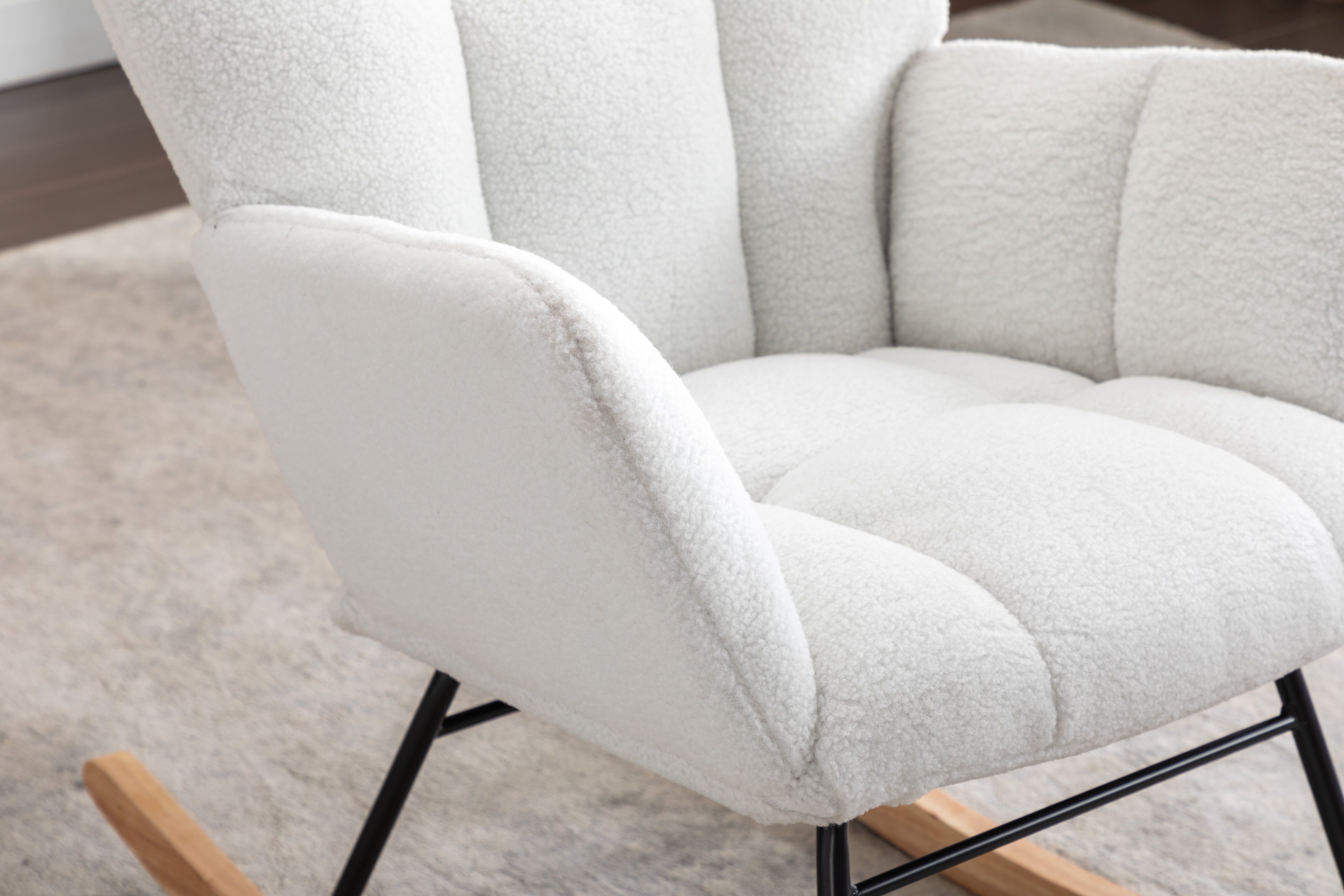 New 050-Teddy Fabric Rocking Gilder Nursery Chair For Living Room Indoor,Ivory