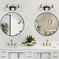 thumbnail image 4 of 3-Light Bathroom Light Fixtures, Black Modern Bathroom 17.3in Vanity Lights with Flower Glass Shade, Bathroom Wall Lamp for Mirror Cabinet Porch, E12, 4 of 8