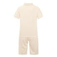 thumbnail image 2 of YiZYiF Kids Boys Two-Piece Outfit & Set Casual Solid Turn-Down Collar T-shirt with Shorts Daily Wear Beige 13-14, 2 of 5