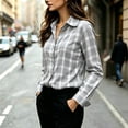 thumbnail image 6 of FDGIU Women's Plaid Button Down Shirt, Lapel Long Sleeve Loose Fit Collared Blouse Casual Tops for Office Daily Travel Outfits, 6 of 7