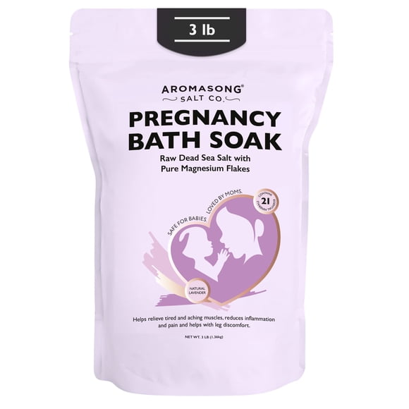 Aromasong Embarazo Baño Remojo 3 LB - Copos de magnesio puro con 21 minerales esenciales del Mar Muerto y lavanda natural - Mejor absorción que la sal de Epsom