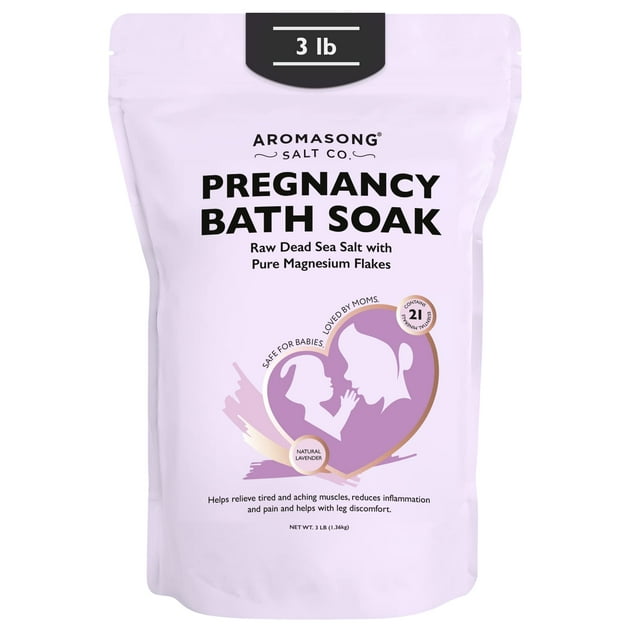 Aromasong Embarazo Baño Remojo 3 LB - Copos de magnesio puro con 21 minerales esenciales del Mar Muerto y lavanda natural - Mejor absorción que la sal de Epsom