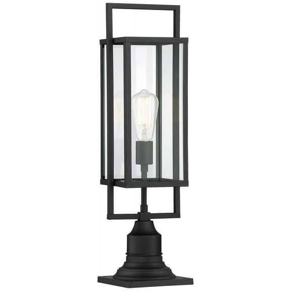 Possini Euro Design Jericho 22" High Modern Outdoor Post Light Fixture Pole Porch with Pier Mount Adapter Black Metal Glass Shade