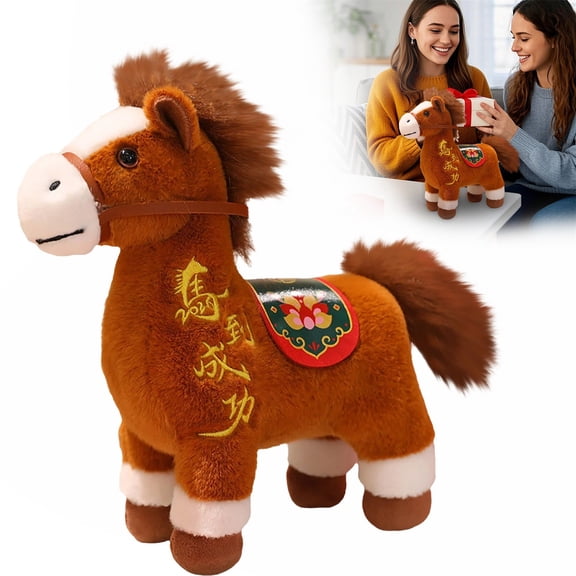 Horse Stuffed Animal,2026 Horse New Year Plush Mascot Horse Statue,7.87" Tabletop Ornament for Chinese New Year Spring Festival Zodiac Gift Blessing Souvenir Home Office(Brown)
