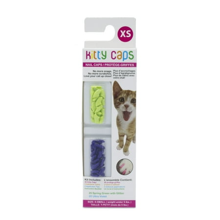 UPC: 0742797787022 | Kitty Caps Cat Nail Caps: Spring Green With Glitter & Ultra Violet  40 Count  Extra Small