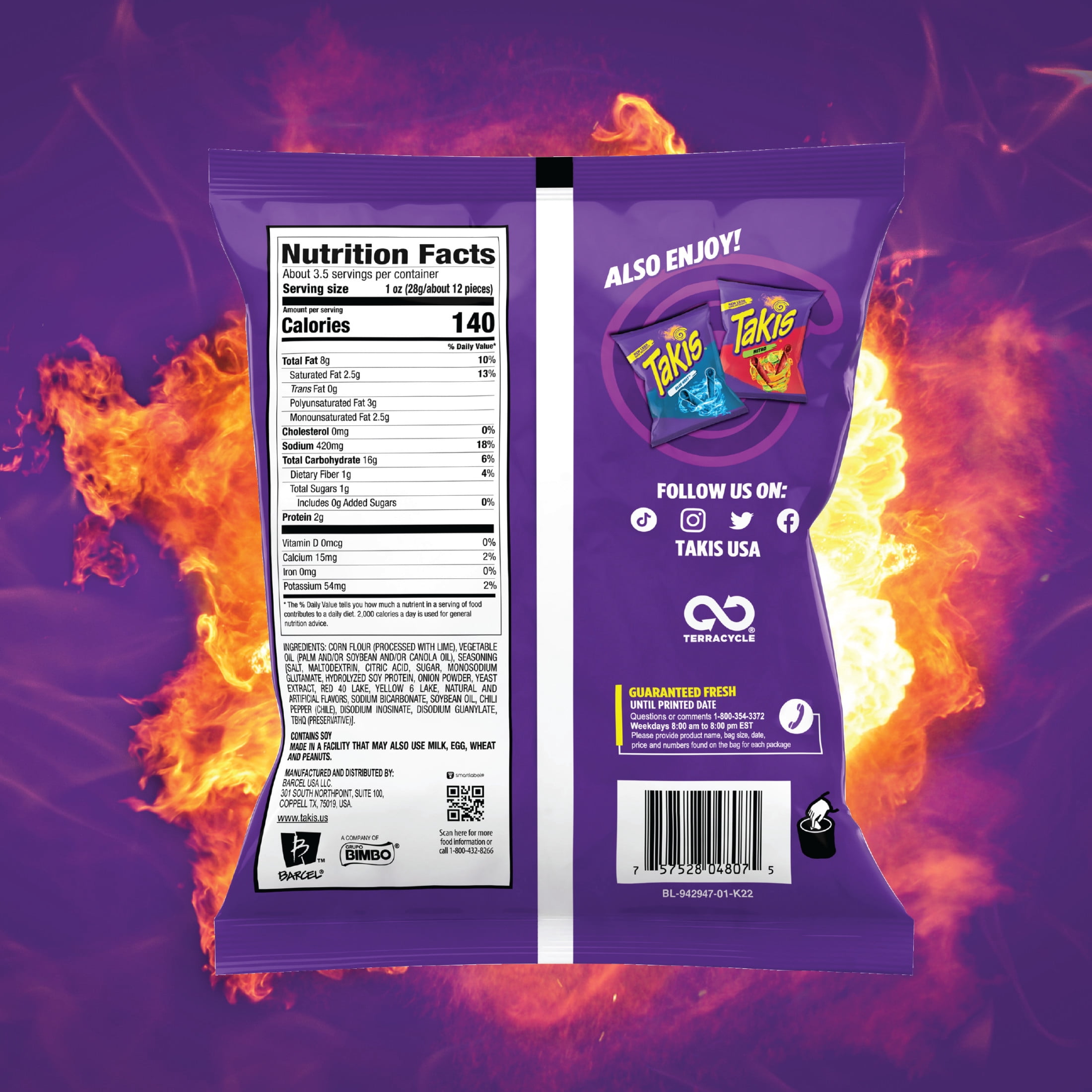 Takis Fuego 3.25 oz Snack Size Bag, Hot Chili Pepper & Lime Rolled Tortilla Chips (Pack of 3)