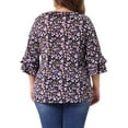 thumbnail image 3 of Agnes Orinda Women's Plus Size Floral Print V Neck Tiered Ruffle Bell Sleeve Blouse 2X Purple, 3 of 6