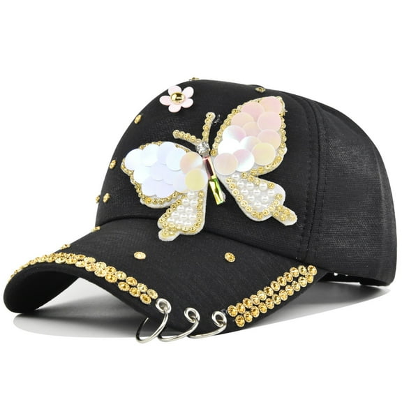 Women Casual Butterfly Point Drill Baseball Cap Fashion Sequin Baseball Cap Ajustable Peaked Cap Outdoor Sports Couple Hats Adjustable Curved Brim Hats Sun