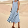 thumbnail image 2 of Summer Plus Size Beach Dresses for Womens 2025 Fashion Casual Solid Color Pocket Sleeveless Round-Neck Dress, 2 of 6