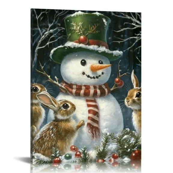 Creowell Snowman Rabbits Winter Wall Decor Art Modern Canvas Prints Christmas Home Decor Living Room Bathroom Bedroom Office 12x16in