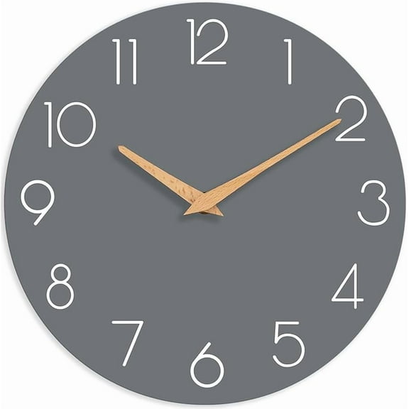 Wall Clock, Gray Silent Non-Ticking, Decorative Battery Operated Wall Clocks for Bedroom, Kitchen, Home, Office, School, Hotel (8 Inch)