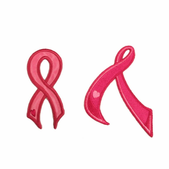 Satin Embroidery Pink Cancer Ribbon Self Adhesive Iron-On Applique Sticker Patch