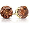 thumbnail image 2 of NYS Jewellrs 925 Sterling Silver 1.60 Ct Round Cut Brown Diamond 4 Prong Push Back Stud Earring's 14K Yellow Gold Plated For Women's, 2 of 3